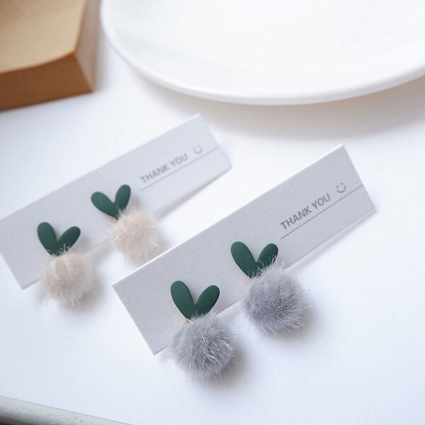 925 Silver Needle Love Wool Ball Earrings Plush Ball Stud Earrings Fairy Earrings  