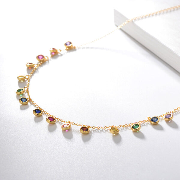 925 Silver Gold Plated Colorful Crystal Zircon Pendant Necklace Women - Image 2