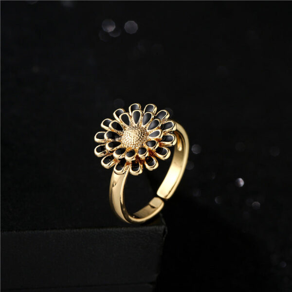 18K Gold Plated Copper Oil Drop Sunflower Opening Ring Women Wholesale - Image 4