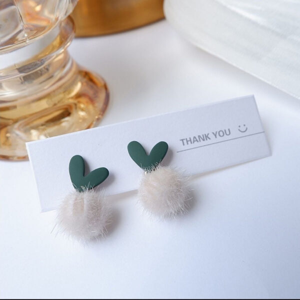 925 Silver Needle Love Wool Ball Earrings Plush Ball Stud Earrings Fairy Earrings   - Image 4