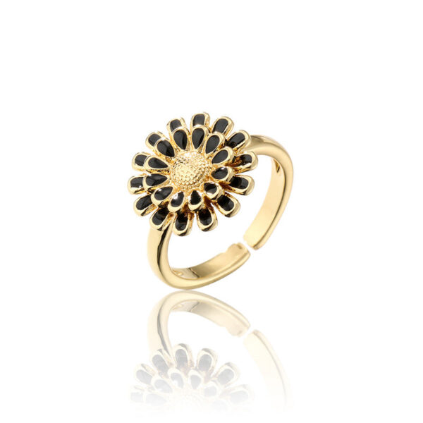 18K Gold Plated Copper Oil Drop Sunflower Opening Ring Women Wholesale - Image 6