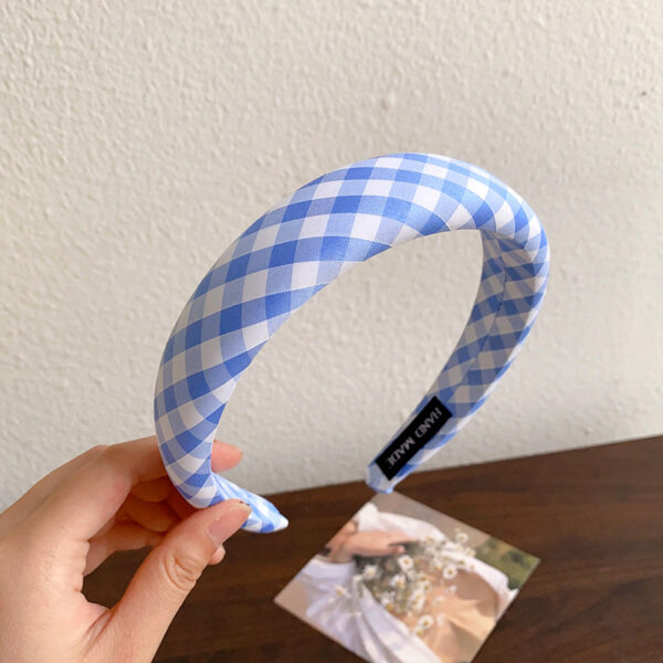 All-match Mori plaid hair hoop girl cute head hoop Korean version of net red simple wide-brimmed sponge high-skull top hairpin - Image 7